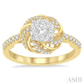 1/2 Ctw Round Cut Diamond Lovebright Engagement Ring in 14K Yellow and White Gold