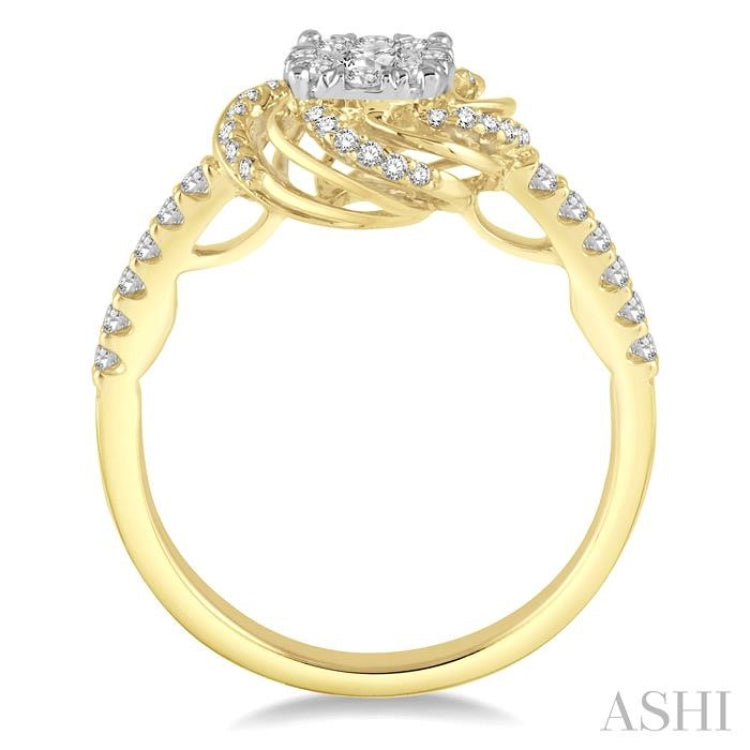 1/2 Ctw Round Cut Diamond Lovebright Engagement Ring in 14K Yellow and White Gold