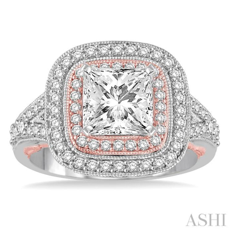 5/8 Ctw Round Cut Diamond Semi-Mount Engagement Ring in 14K White and Rose Gold