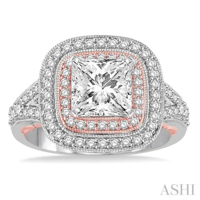 5/8 Ctw Round Cut Diamond Semi-Mount Engagement Ring in 14K White and Rose Gold