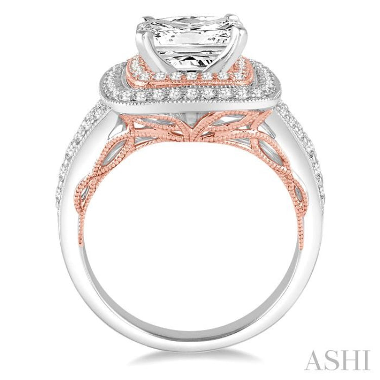 5/8 Ctw Round Cut Diamond Semi-Mount Engagement Ring in 14K White and Rose Gold