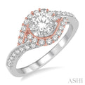 7/8 Ctw Diamond Engagement Ring with 1/2 Ct Round Cut Center Stone in 14K White and Rose Gold