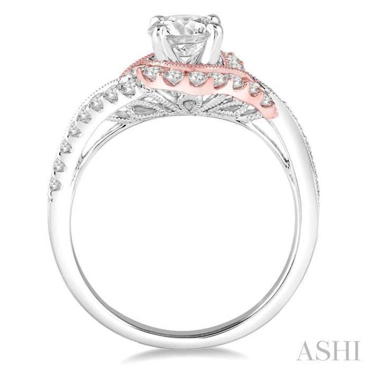 7/8 Ctw Diamond Engagement Ring with 1/2 Ct Round Cut Center Stone in 14K White and Rose Gold