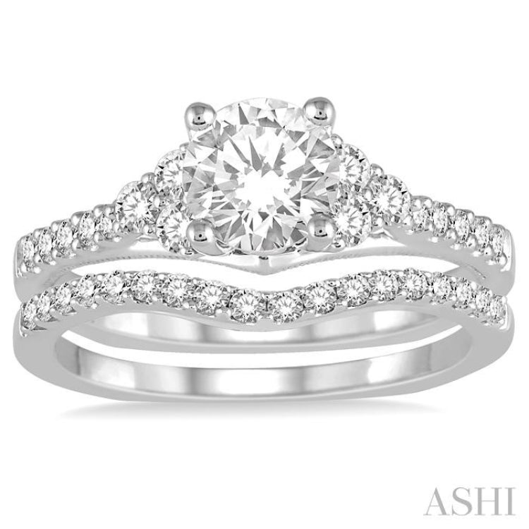 1 1/6 Ctw Diamond Bridal Set with 1 Ctw Round Cut Engagement Ring and 1/5 Ctw Wedding Band in 14K White Gold