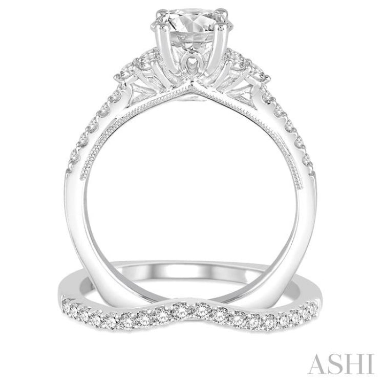 1 1/6 Ctw Diamond Bridal Set with 1 Ctw Round Cut Engagement Ring and 1/5 Ctw Wedding Band in 14K White Gold