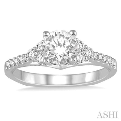 1 Ctw Diamond Engagement Ring with 5/8 Ct Round Cut Center Stone in 14K White Gold