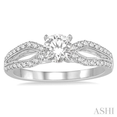 3/8 Ctw Diamond Engagement Ring with 1/5 Ct Round Cut Center Stone in 14K White Gold