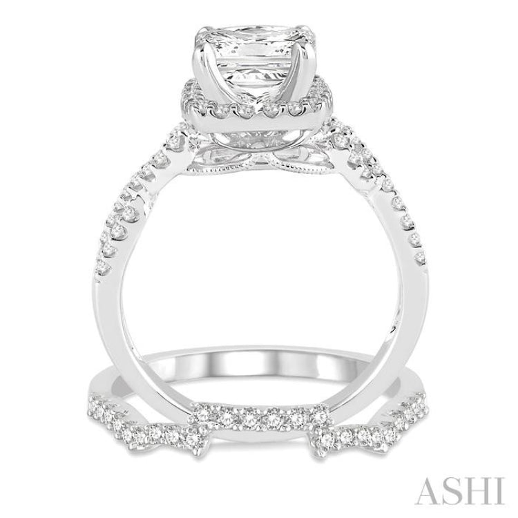 3/4 Ctw Diamond Bridal Set with 1/2 Ctw Princess Cut Engagement Ring and 1/5 Ctw Wedding Band in 14K White Gold