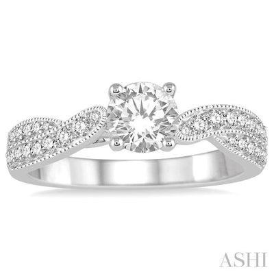 5/8 Ctw Diamond Engagement Ring with 1/3 Ct Round Cut Center Stone in 14K White Gold