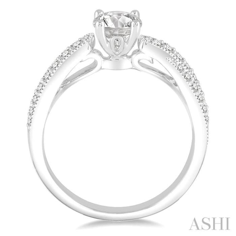 5/8 Ctw Diamond Engagement Ring with 1/3 Ct Round Cut Center Stone in 14K White Gold