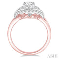 3/4 Ctw Diamond Engagement Ring with 1/2 Ct Round Cut Center Stone in 14K Rose and White Gold