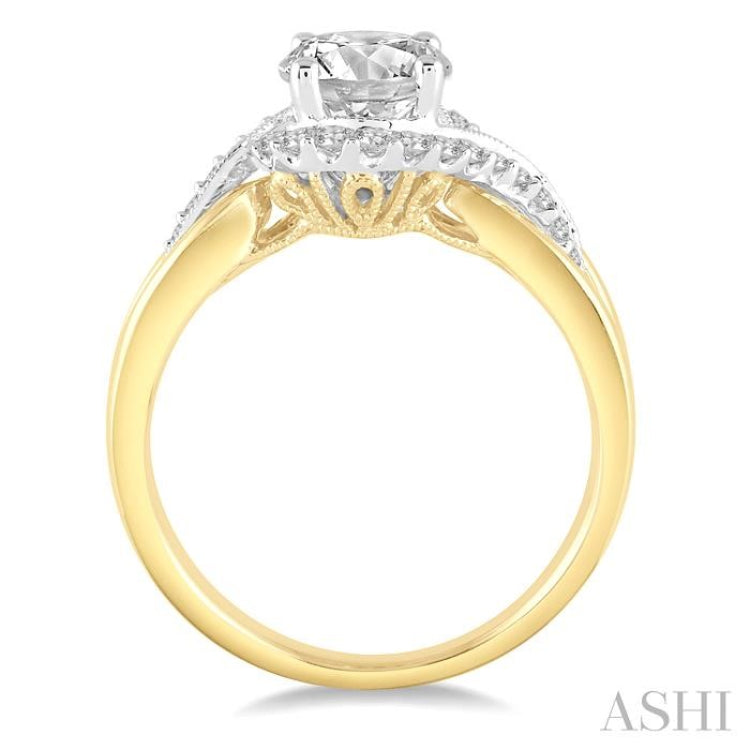 3/4 Ctw Diamond Engagement Ring with 1/2 Ct Round Cut Center Stone in 14K Yellow and White Gold