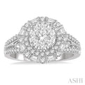 1 1/10 Ctw Diamond Lovebright Double Halo Engagement Ring in 14K White Gold