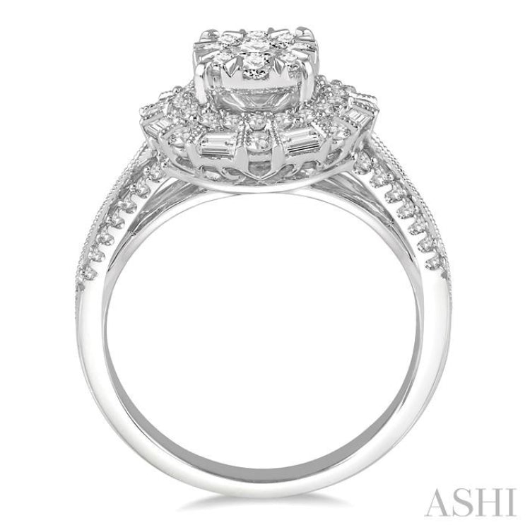 1 1/10 Ctw Diamond Lovebright Double Halo Engagement Ring in 14K White Gold