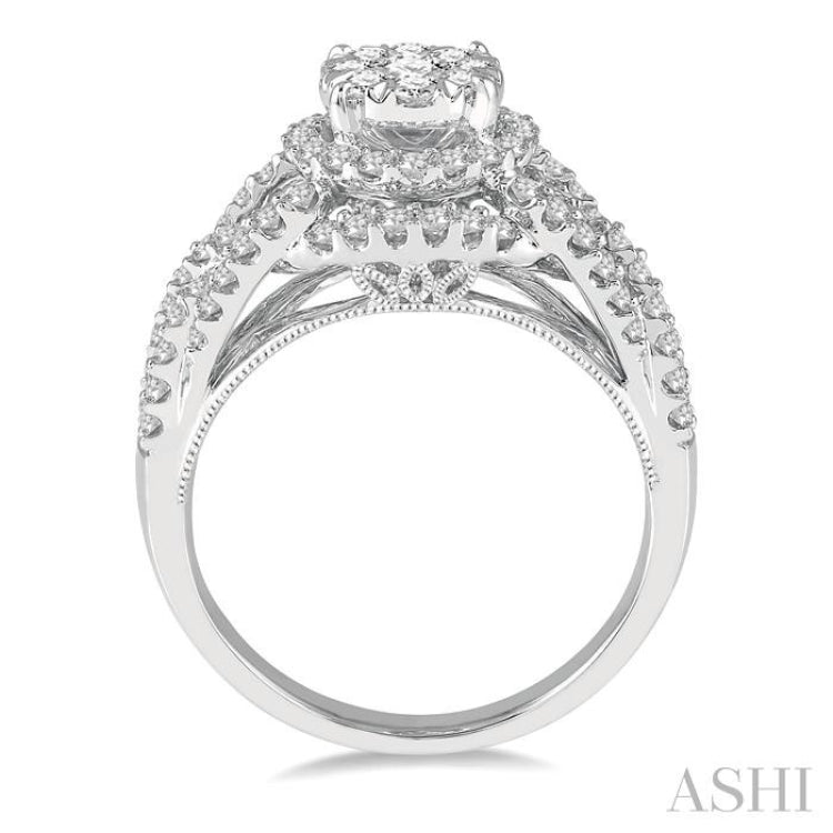 1 1/10 Ctw Round Diamond Lovebright Engagement Ring in 14K White Gold