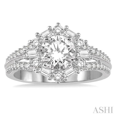 3/4 Ctw Diamond Semi-Mount Halo Engagement Ring in 14K White Gold