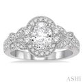 3/8 Ctw Round Diamond Oval Halo Semi-Mount Engagement Ring in 14K White Gold