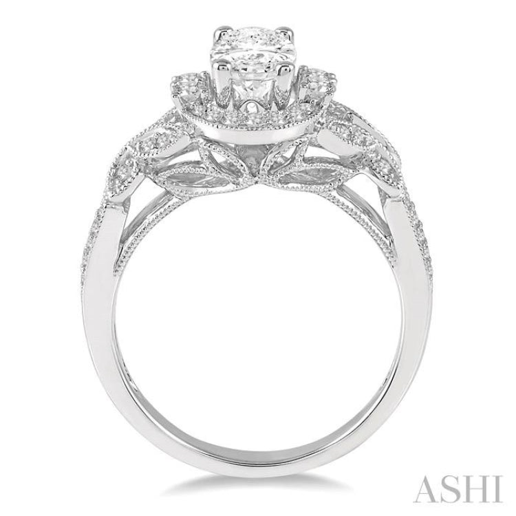 3/8 Ctw Round Diamond Oval Halo Semi-Mount Engagement Ring in 14K White Gold