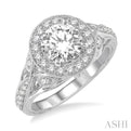 1/2 Ctw Round Diamond Semi-Mount Halo Engagement Ring in 14K White Gold