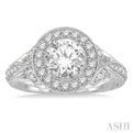 1/2 Ctw Round Diamond Semi-Mount Halo Engagement Ring in 14K White Gold