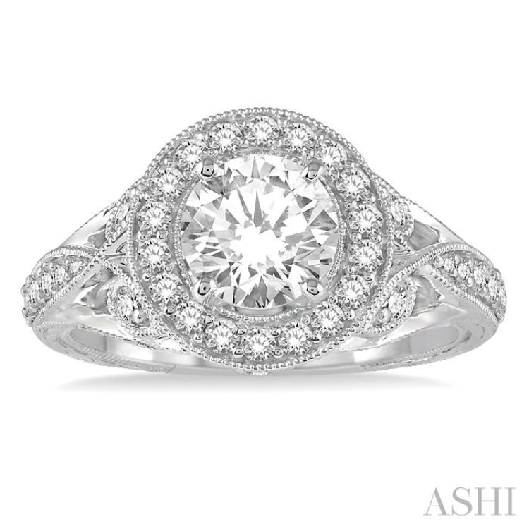 1/2 Ctw Round Diamond Semi-Mount Halo Engagement Ring in 14K White Gold