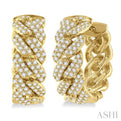 3/4 Ctw Round Cut Diamond Cuban Link Hoop Earring in 14K Yellow Gold