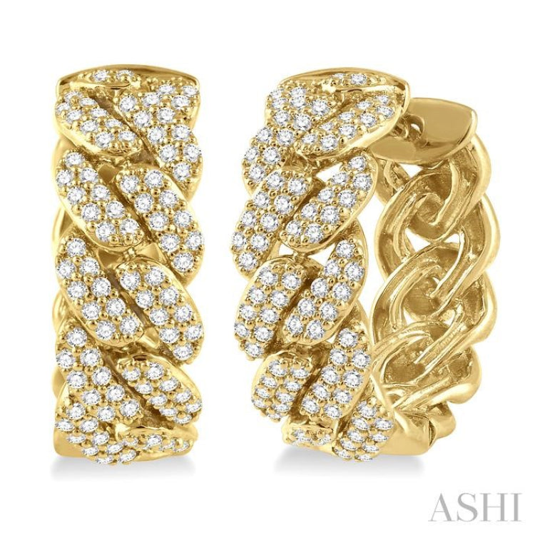 3/4 Ctw Round Cut Diamond Cuban Link Hoop Earring in 14K Yellow Gold