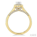 3/8 ctw Oval Shape Round Cut Diamond Semi-Mount Engagement Ring in 14K Yellow and White Gold