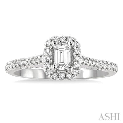 3/8 ctw Octagonal Shape Round Cut Diamond Semi-Mount Engagement Ring in 14K White Gold