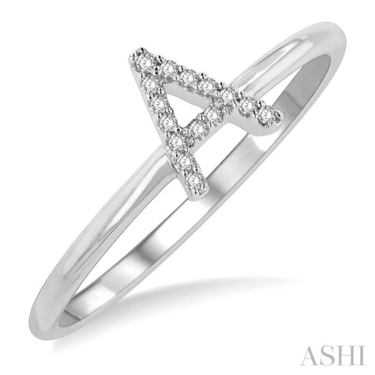 1/20 Ctw Initial 'A' Round Cut Diamond FAshion Ring in 10K White Gold