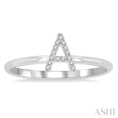 1/20 Ctw Initial 'A' Round Cut Diamond FAshion Ring in 10K White Gold