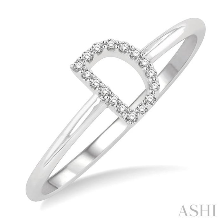 1/20 Ctw Initial 'D' Round Cut Diamond FAshion Ring in 10K White Gold