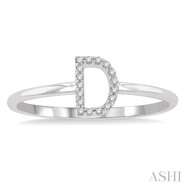 1/20 Ctw Initial 'D' Round Cut Diamond FAshion Ring in 10K White Gold