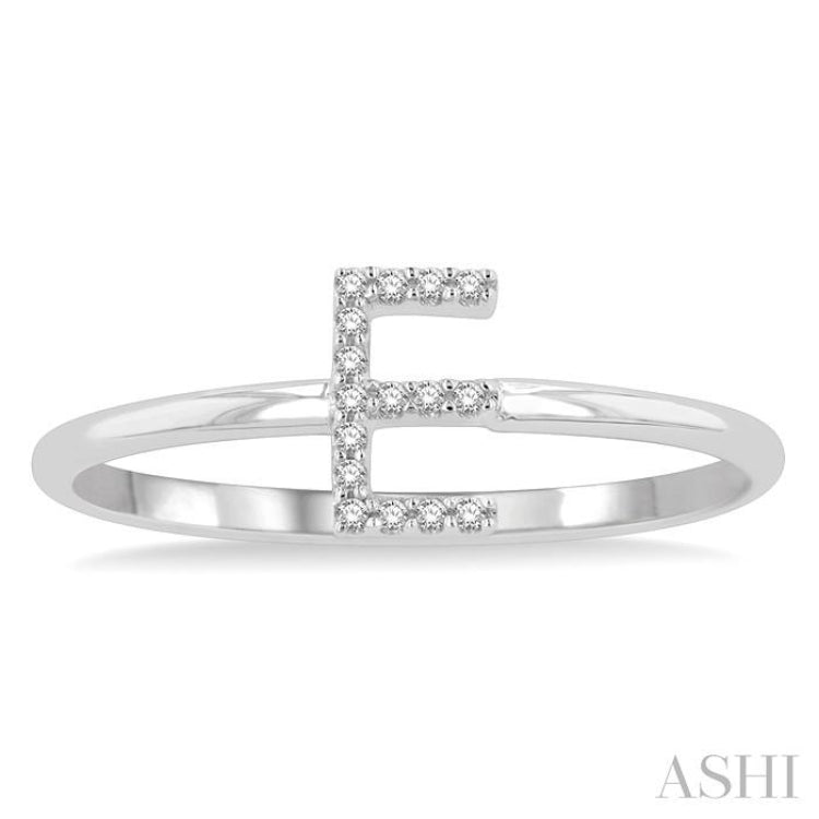 1/20 Ctw Initial 'E' Round Cut Diamond FAshion Ring in 10K White Gold