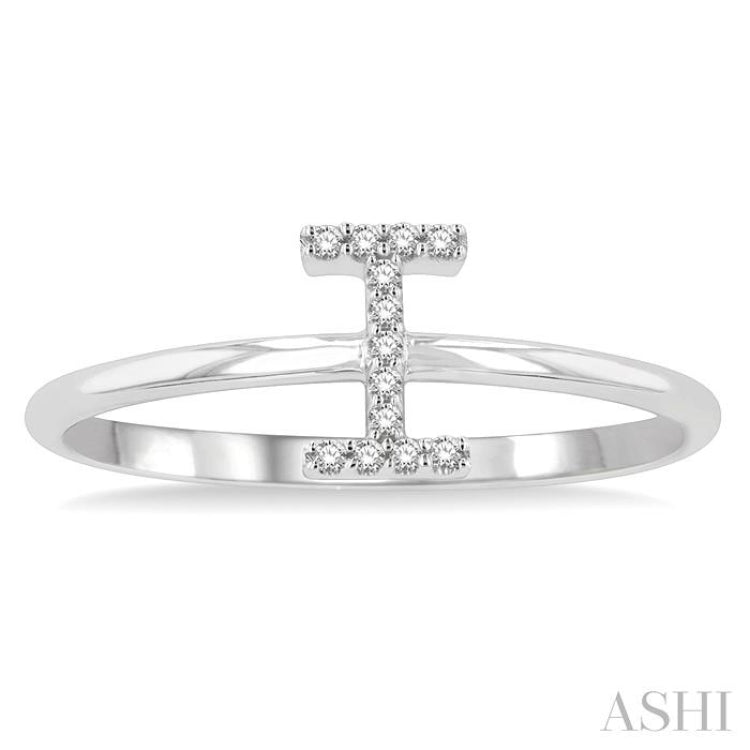 1/20 Ctw Initial 'I' Round Cut Diamond FAshion Ring in 10K White Gold