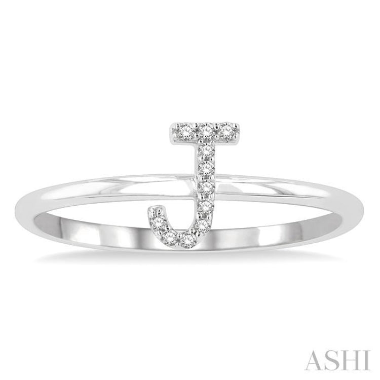 1/20 Ctw Initial 'J' Round Cut Diamond FAshion Ring in 10K White Gold