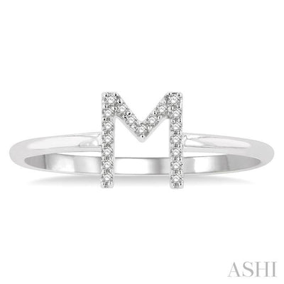 1/20 Ctw Initial 'M' Round Cut Diamond FAshion Ring in 10K White Gold