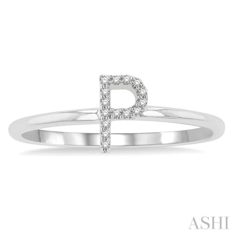 1/20 Ctw Initial 'P' Round Cut Diamond FAshion Ring in 10K White Gold