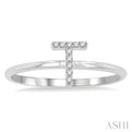 1/20 Ctw Initial 'T' Round Cut Diamond FAshion Ring in 10K White Gold