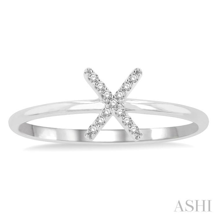 1/20 Ctw Initial 'X' Round Cut Diamond FAshion Ring in 10K White Gold