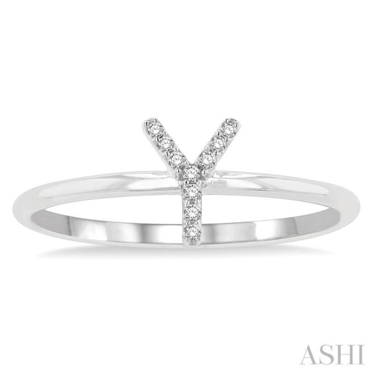 1/20 Ctw Initial 'Y' Round Cut Diamond FAshion Ring in 10K White Gold