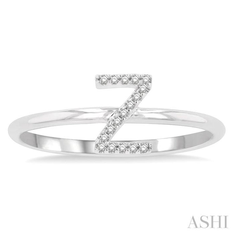 1/20 Ctw Initial 'Z' Round Cut Diamond Fashion Ring in 10K White Gold