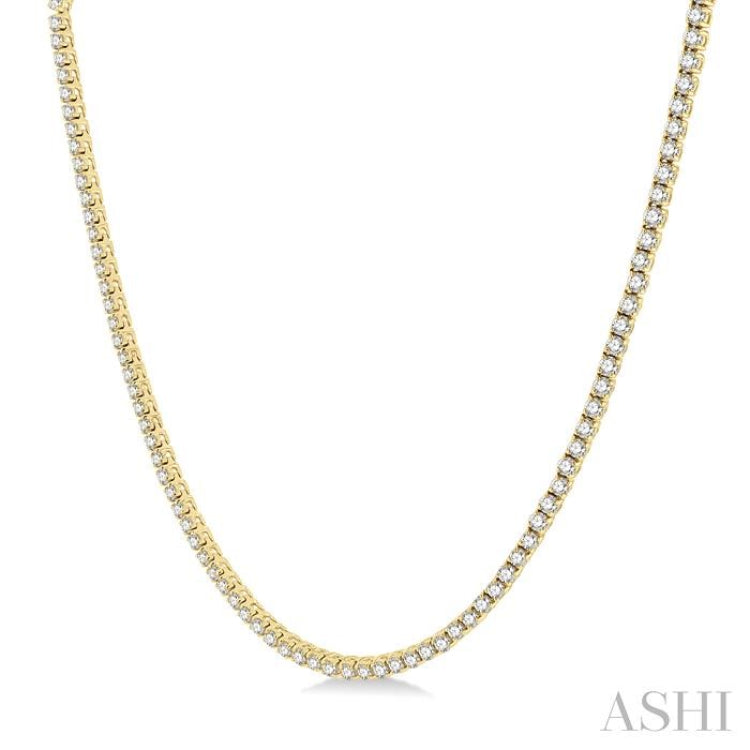 10 ctw Round Cut Diamond Tennis Necklace in 14K Yellow Gold