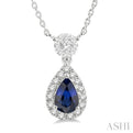 1/3 ctw Pear Cut 6X4MM Sapphire and Round Cut Diamond Lovebright Precious Necklace in 14K White Gold