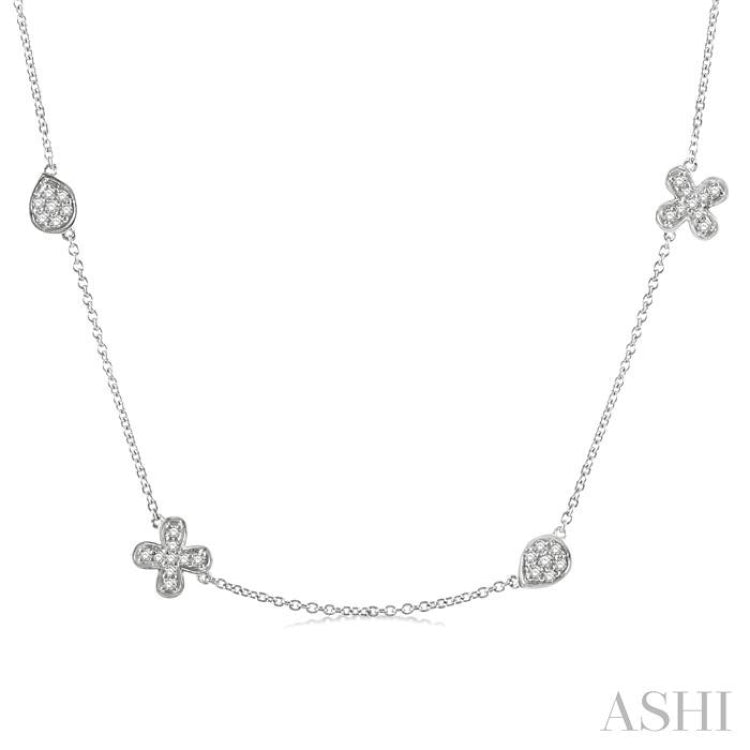 5/8 ctw Floral and Pear Shape Round Cut Diamond Station Necklace in 14K White Gold