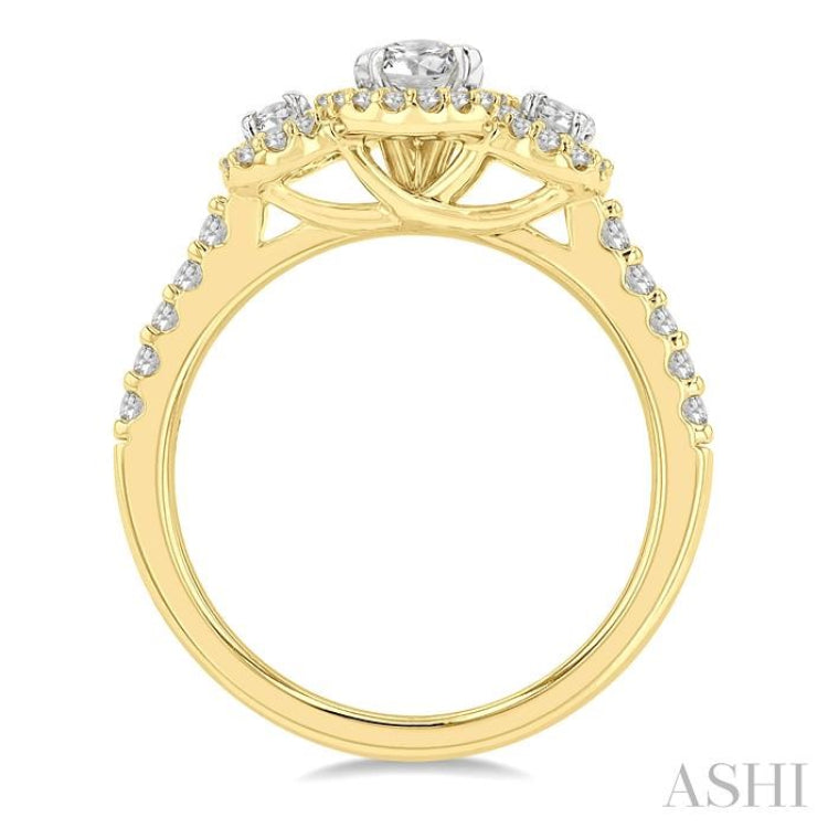 5/8 Ctw Oval Shape Past, Present & Future Round Cut Diamond Semi Mount Engagement Ring in 14K Yellow and White Gold