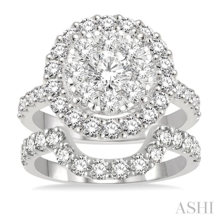 2 5/8 Ctw Round Shape Diamond Lovebright Wedding Set with 2 Ctw Engagement Ring and 5/8 Ctw Wedding Band in 14K White Gold