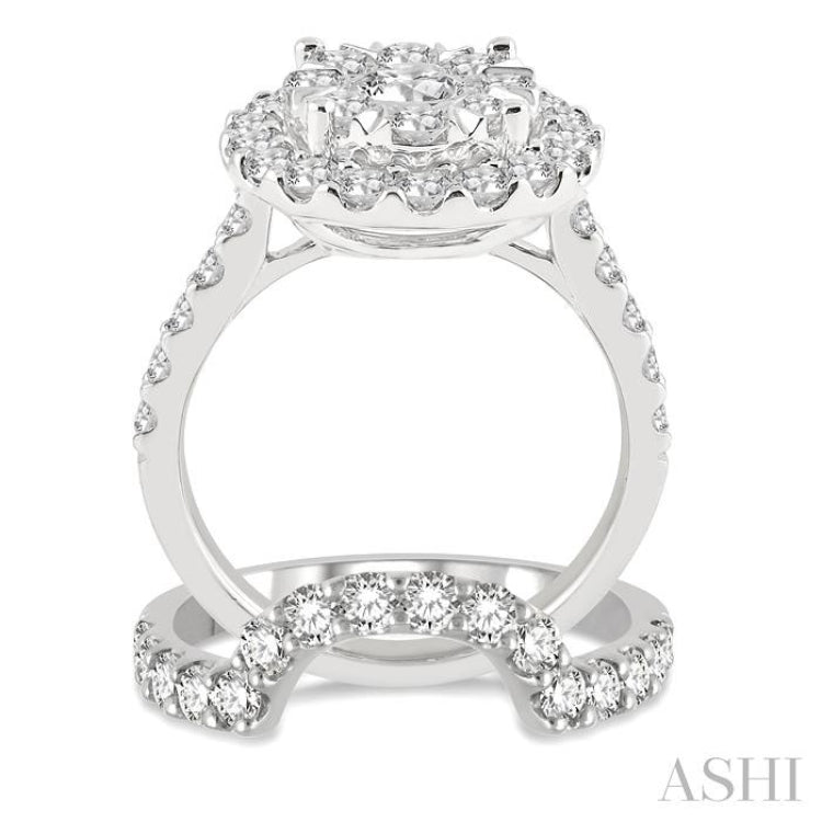 2 5/8 Ctw Round Shape Diamond Lovebright Wedding Set with 2 Ctw Engagement Ring and 5/8 Ctw Wedding Band in 14K White Gold