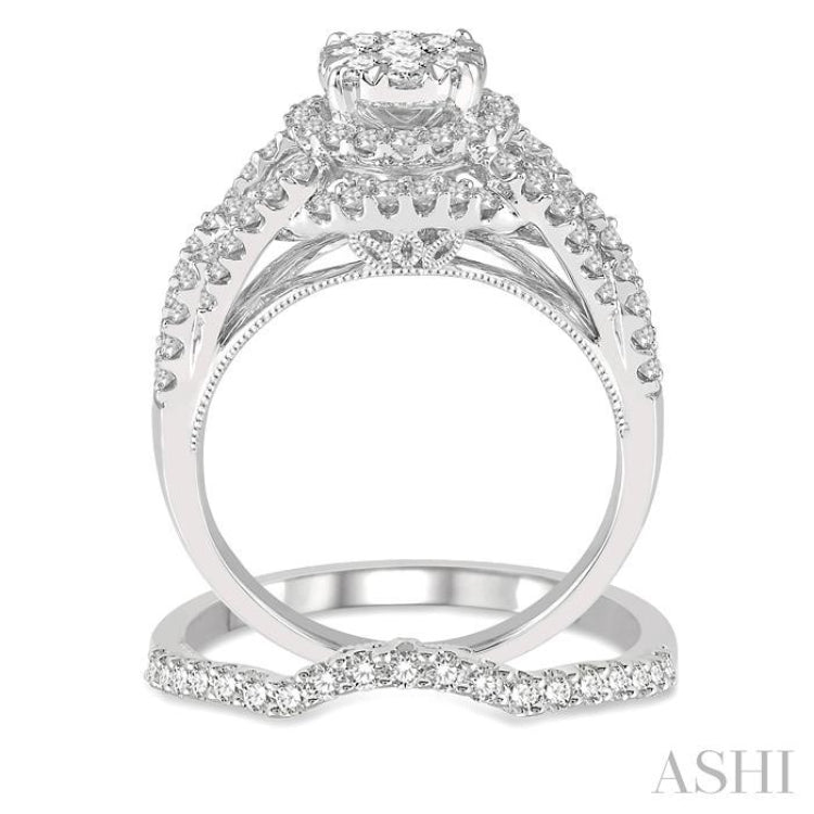 1 1/3 ctw Lovebright Round Cut Diamond Wedding Set With 1 1/10 ctw Crisscross Bypass Shank Engagement Ring and 1/4 ctw Wedding Band in 14K White Gold