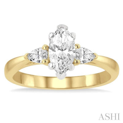 1/4 ctw Marquise Shape Pear Cut Diamond Semi-Mount Engagement Ring in 14K Yellow and White gold